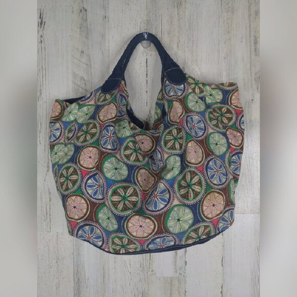 Star Pattern Cotton Duffel Oversize Tote - Picture 3 of 8